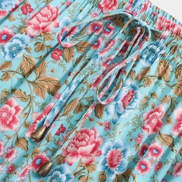 Blue Floral Bohemian Gypsy Long Skirt - Picture 5 of 10